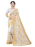 Designer Heavy Golden Zari & Stickerei Work Indian Women Net Sari Bluse 6804, Weiß, Standard