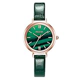 JewelryWe Damenuhr Quarz Analog Armbanduhr Grün Runde Zifferblatt Uhr mit Grün Schmal Leder Armband für Frauen Mädchen Muttertagsgeschenk