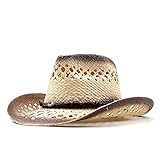 JGSL Panama Hut Sommer Sonnenhüte for Frauen Mann Aushöhlen Strand Stroh Hut for Männer UV Schutz Kappe Chapeau Femme Frauen Cowboy Hut (Color : Coffe, Size : 56-58CM Adjustable)
