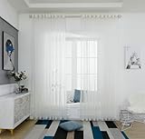 Wycian Boho Vorhänge Vorhänge Weiss Voile 2er Pack Weidenblatt Bestickt H274 x B137 cm (2er Pack) Poly