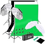 Bonnlo Hintergrund Fotostudio Set, Professionelles Dauerlicht Set 5500K Regenschirm mit 2M-Stativ für Porträts, Produktfotografie und Videoaufnahme