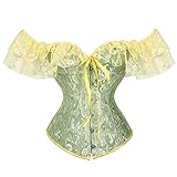 SimidunEUR Damen Korsett Bustier Vintage Corsage mit träger Spitze Blumen Ärmel Top Viktorianisch Korsage,Grün,32