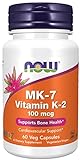 Now Foods Vitamin K2 MK-7, 100mcg, all-trans, 60 vegane Kapseln, Laborgeprüft, Glutenfrei, Sojafrei, Vegetarisch, Ohne Gentechnik