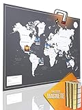 VACENTURES Magnetische Pinnwand Weltkarte XXL'DARK' inkl. 2 x 15 magnetische Pins I Markiere Deine Reiseziele I Sammel Fotos und Magnete I Magnet Poster DIN A0 - world map