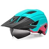VICTGOAL Fahrradhelm MTB Helm für Erwachsene Leichte Stadt-Fahrradhelm LED Rücklicht mit Magnetischem Brille Abnehmbarer Visier Verstellbar Radhelm für Herren Damen (Hell Rosa)