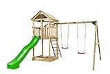 Spielturm aus holz mit Rutsche und Schaukel Dan (SwingKing) | Für Outdoor im Garten | FSC Holz | Rutsche Apfelgrün