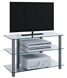 VCM 14120 TV Rack Lowboard Schrank Konsole Fernsehtisch Möbel Bank Glastisch Tisch Aluminium / Klarglas 'Sindas'
