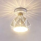 Halb Flush montierte Deckenleuchte für kreative geometrische Diamantmetall Deckenlampe E27 Dekoration Schlafzimmer Korridor Gang Deckenleuchte (Farbe: Weiß)