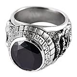 KnBoB 925 Silber Ring für Herren, Drache und Phönix mit Obsidian mit Schwarz Zirkonia Ringe Modeschmuck Größe 65 (20.7)