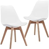 Megaastore Esszimmerstühle mit Massivholz, Modernen Esszimmerstühlen Skandinavisches Retro-Design l Eleganter Küchenstuhl für Esstisch oder Wohnzimmer (2er Set, Weiß)