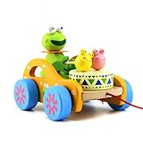 FakeFace Baby Trommel Frosch Spielzeug Nachziehtier aus Holz, Auto mit Rad Push und Pull Spielzeug Nachziehspielzeug Ziehtiere ab 1 Jahr für Babys Kleinkinder