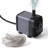 Ankway Wasserpumpe, Teichpumpe 160GPH 600L / H 10W Tauchpumpe mit Vinylschläuchen(39inch / 1M), Förderpumpe mit 2 Düsen für Teiche, Garten, Springbrunnen, Aquarium Pumpe 5.9ft (1.8M) Netzkabel