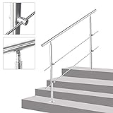 OUNUO Edelstahl Handlauf Geländer Treppengeländer für Innen und Außen Treppen Brüstung Balkon mit 2 Pfosten (120cm, 2 Querstreben)