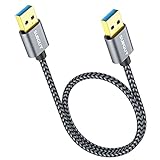 SUNGUY 0.3M USB 3.0 Data Transfer Cable,Short Braide Type A Male to Male Lead for External Hard Drive Enclosures, DVD, Blu-ray, PC, Laptop - Gray