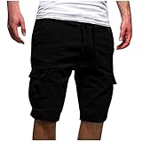 EMATOP unsere Marken Kurze Hosen Herren Sommer Baumwolle Cargo Shorts Casual Sport Chino Hose Leichte Einfarbig Wanderhose Vintage Bermuda Cargohorts Taschen Freizeithose S