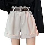 High Super Taille Faltet lässige Cordhose Kurze weiche lockere Breite Damensummer-LegHose Basketball Shorts Vintage (White, M)