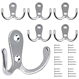 6 Stück Kleiderhaken, Bolatus Haken Garderobe Doppelt Wandhaken Retro Haken Wand Metall Silber Kleiderhaken Vintage mit 24 Schrauben für Garderobenhaken Badezimmer Kü