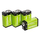 Amazon Basics - 9-V-Zellen, wiederaufladbare Batterien, 200 mAh NiMH, 4er-Packung