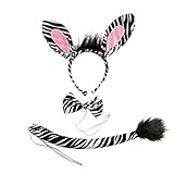 Amosfun 3 Stück Kinder Zebra Kostüm Set mit Zebra Ohren Stirnband Schwanz und Fliege Tierkostüm Kinderkostüm für Weihnachten Geburtstag Party Cosplay Verkleidung