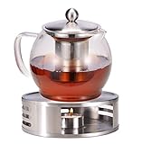 Teekanne mit Stövchen Siebeinsatz Glas Set Tee Glaskanne Teebereiter Kaffeekanne Teesieb Kanne Teewärmer ca.1,2 Liter
