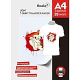 KOALA Inkjet Transferpapier zum Aufbügeln für helles und weißes T-Shirt/Textilien, DIN A4, 20 Blatt. Für Tintenstrahldrucker