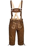 Herren Trachten Lederhose mit Träger Kniebund Trachtenlederhose Oktoberfest Tracht Hose Dunkelbraun Gr. 46-60 SK3 (50)