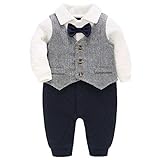 Bebone Baby Jungen Strampler Taufe Hochzeit Babykleidung Langarm Anzug (Grau, 6-9 Monate)