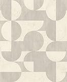 Rasch Tapete 521313 - Vliestapete mit Kreisen und Linien in Beige-Grau aus der Kollektion Concrete - 10,05m x 0,53m (LxB)