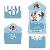 20 x Geburt Danksagungskarten Geburtskarten individuell mit Ihren Fotos und Texten als Klappkarte mit Steckverschluss für Jungen - Post für Dich Blau