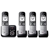 Panasonic KX-TG6864GB Schnurlostelefon mit 4 Mobilteilen und Anrufbeantworter (Bis zu 1.000 Telefonnummern sperren, übersichtliche Schriftgröße, lauter Hörer, Voll-Duplex Freisprechen) schwarz-silber