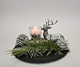 Adventsgesteck Nr.85 Schieferplatte mit Rentier und Teelicht Weihnachtsgesteck, Wintergesteck, Advent Adventskranz