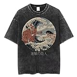 Vintage Anime Attack on Titan Tshirt Männer Washed Tshirt Eren Jaeger Graphic T-Shirt y2k Tops