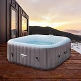 Arebos Spa Whirlpool 2400W | In-Outdoor Pool | für 6 Personen 185x185cm | 130 Massagedüsen | 910 L mit Heizung | Aufblasfunktion per Knopfdruck | Inkl. Abdeckung | Bubble Spa & Wellness Massag