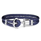 PAUL HEWITT Anker Armband PHREP - Segeltau Armband in Marineblau, Armband mit Anker Schmuck aus Edelstahl (Silber) in Größe M