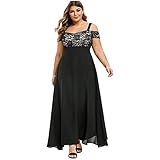 LOPILY Abendkleid Damen Große Größen Off Shoulder Spitzenkleid Bodenlang Volant Maxikleid Schulterfrei Elegant Cocktailkleid Hoch Tailliert Festkleid für Mollige Ballkleid Plus Size (Schwarz, 5XL)