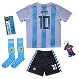 metekoc Argentinien #10 Leo Messi Trikot/Shorts/Socken für Kinder Jugendgrößen (Blue,28)