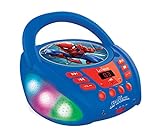 Lexibook Marvel Spider-Man-Bluetooth-CD-Player für Kinder-Tragbar, Lichteffekte, Mikrofonbuchse, Aux-In, Akku oder Netz, Mädchen, Jungen, Blau/Rot, RCD109SP