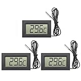 VOKTTA Digitales LCD-Thermometer -50 °C ~ +110 °C Temperaturmonitor mit 1 m NTC-Sonde für Kühlschrank, Gefrierschrank, Kühlschrank, Aquarium, 3 Stück