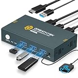 USB 3.0 KVM Switch HDMI 2 Port 4K@60Hz, KVM Switches für 2 PC 1 Monitor Mit 3 USB3.0 Ports, HDMI2.0, HDCP2.2, Unterstützung der EDID Funktion, Inklusive 2 USB 3.0 Kabel