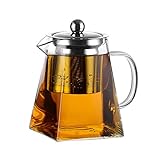 Amisglass Teekanne Glas mit Siebeinsatz Glaskanne 800ml mit 18/10 Edelstahl Teesieb Glas Teebereiter mit Deckel - Spülmaschinenfest - Hitzebeständig & Transparent