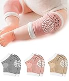 3 Stücke Knieschoner Baby zum Gehfrei Krabbeln, Krabbelhilfe KnieschützerAnti-Rutsch Elastische Baby Knieschützer mit Gummipunkte, Sicherheitsschutz für Babys Knie, für 0-24 Monate Jungen und Mädchen