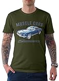Rebel on Wheels Herren T-Shirt Männer Tee Regular-Fit Größe S-5XL Auto US-Car V8 Muscle-Car Motiv Mustang-Speedmaster-Blue Oliv XL