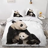 CHAADS Bettwäsche Kinder 135x200 Microfaser Wunderschön Schwarzer Und Weißer Panda 3D Bettwäsche Set 3Teilig Süßer Tier Mädchen Tiere Bettbezug und Kissenbezug 80×80cm