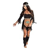 Boland - Erwachsenen-Kostüm Indianerin, verschiedene Größen, Braun und Schwarz mit bunten Mustern, Kostümset bestehend aus: Stirnband, Kleid, Gürtel, Stulpen, perfekt für Karneval oder Mottoparty