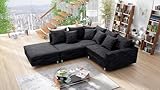 Kuechen-preisbombe Wohnlandschaft Sofa Couch Ecksofa Eckcouch Gewebestoff schwarz + Hocker Minsk L