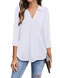 Büro Kleidung Damen Business Bluse 3/4 Arm V Ausschnitt Karriere Tunika Shirts (A-Weiß,XL)