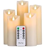 Da by LED Kerzen, flammenlose Kerze 300 Stunden Batterie Dekorative Kerze 5er Set (13cm, 14cm, 16cm, 18cm, 20cm).Die echt blinkende LED-Flamme ist aus Beige Echtwachs gefertig