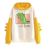 Damen Langarm Nähen Dinosaurier Sweatshirt Top Dinosaur Sweatshirts Women Hoodies Warm Pullover Tops with Colourful Horns Harajuku Hooded Girls Teens Sweatshirts(Gelb,S)