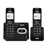VTech CS2051 schnurloses Telefon mit Anrufbeantworter und 2 Mobilteilen, ECO+ Modus, Festnetztelefon, schwarz, Anrufsperre, Freisprechfunktion, große Tasten, zwei Zeilen Display