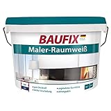 BAUFIX Maler-Raumweiß, Dispersionsfarbe weiß für Innen, 5 Liter, Hohe Deckkraft, Innenfarbe mit Deckfähigkeit Klasse 2, Für Wände und Decken